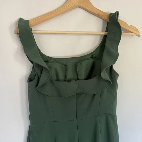 Azazie women's size A4 green maxi dress frilled sleeves bridesmaid slit formal - Picture 5 of 7